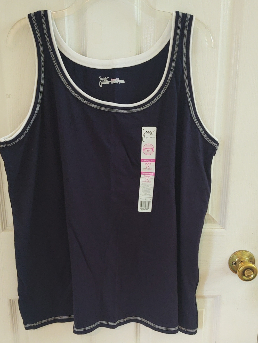 Just My Size Navy Tank with White Trim - 3X